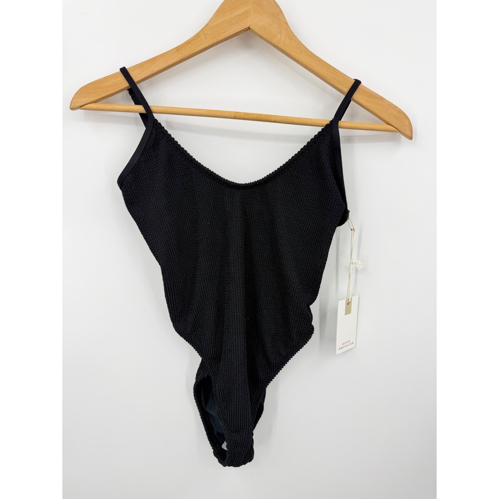 Good American Always Fits One Piece Swimsuit sz 1/2 S/M Black Crinkle GSW0146